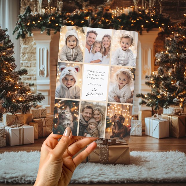 Elegant julcollage med personlig utsmyckning julkort (Elegant Family Photo Collage Personalized Christmas Holiday Card)