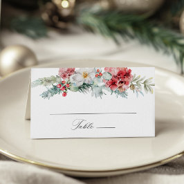 Elegant Juldagen Blommigt Vinterbröllop Placeringskort