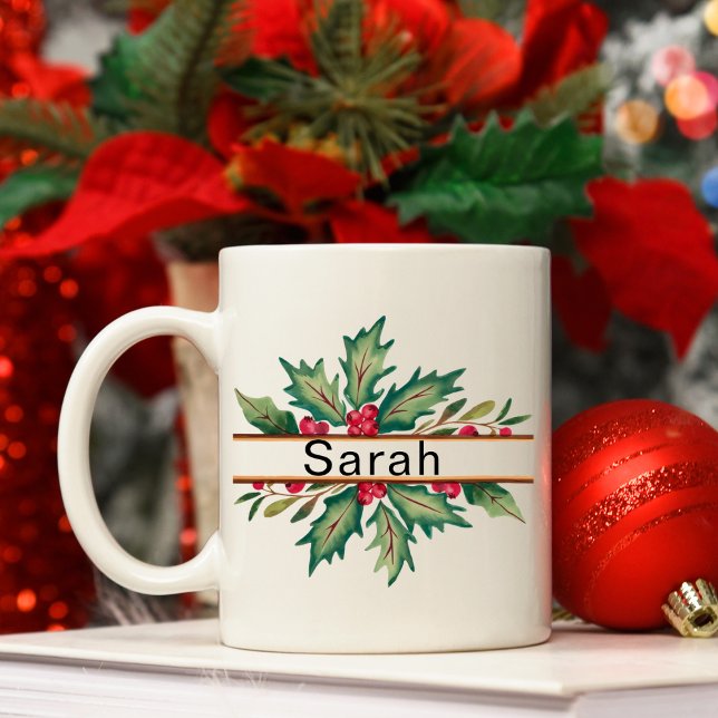 Elegant Juldagen Namn Kaffemugg (Elegant Christmas Wreath Christmas Name Coffee Mug
)