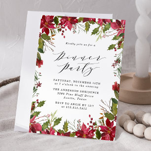 Elegant juldagsfest med vattenfärg julstjärna inbjudningar