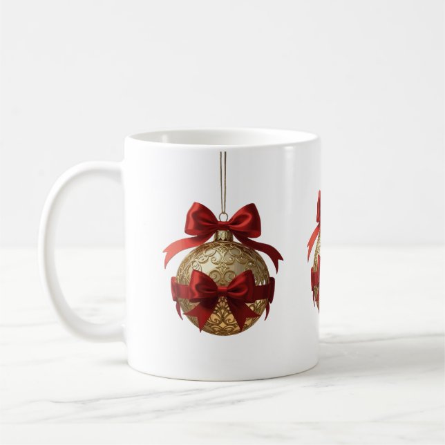 Elegant juldekoration beige och röd kaffemugg (Vänster)