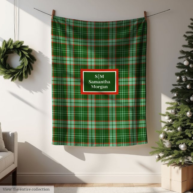 Elegant julduk röd grön monogram touch fleecefilt (Elegant Holiday Blanket Red Green Monogram Touch)