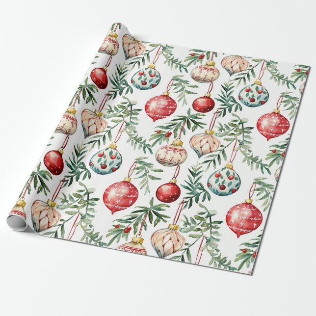 Elegant Julens Vintage Ornaments Presentpapper (Utrullad)