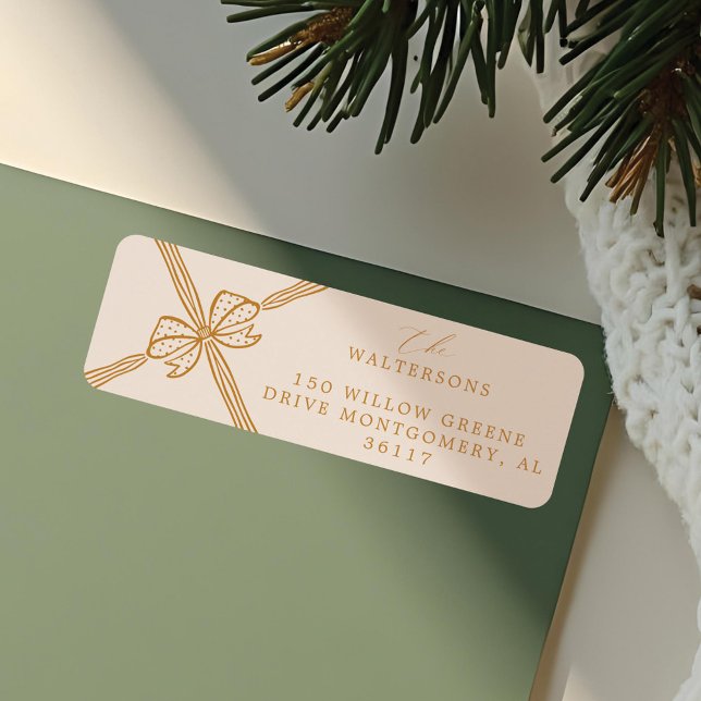 Elegant julfack och menyfliksområde returadress etikett (Elegant Christmas Bow & Ribbon Present Label)