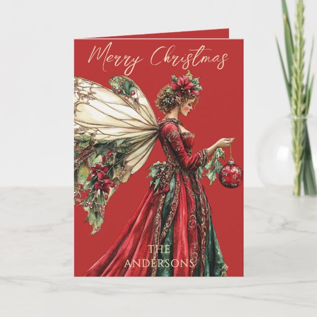 Elegant julfairy i skogstema för högtiden  helgkort (Framsida)