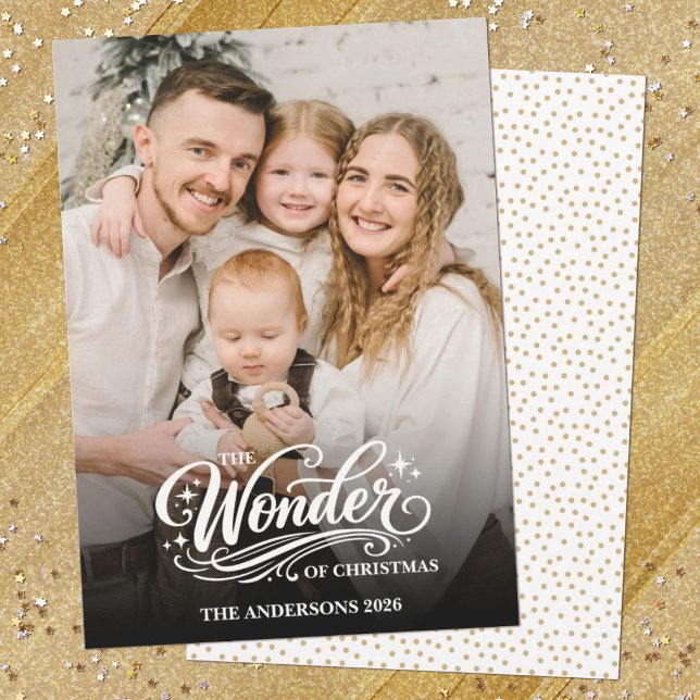 Elegant julfamiljefoto julkort (A personalized simple elegant photo Christmas card with the words, "The Wonder of Christmas" )
