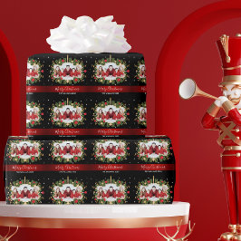 Elegant Julfamiljen Photo Black Red Anpassningsbar Presentpapper