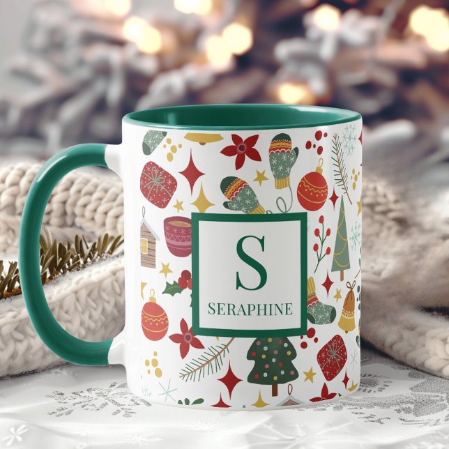 Elegant: Julfärgen Monogram och Namn Mugg (Skapare uppladdad)