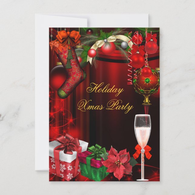 Elegant Julfest Grönt Guld Champagne Inbjudningar (Framsida)