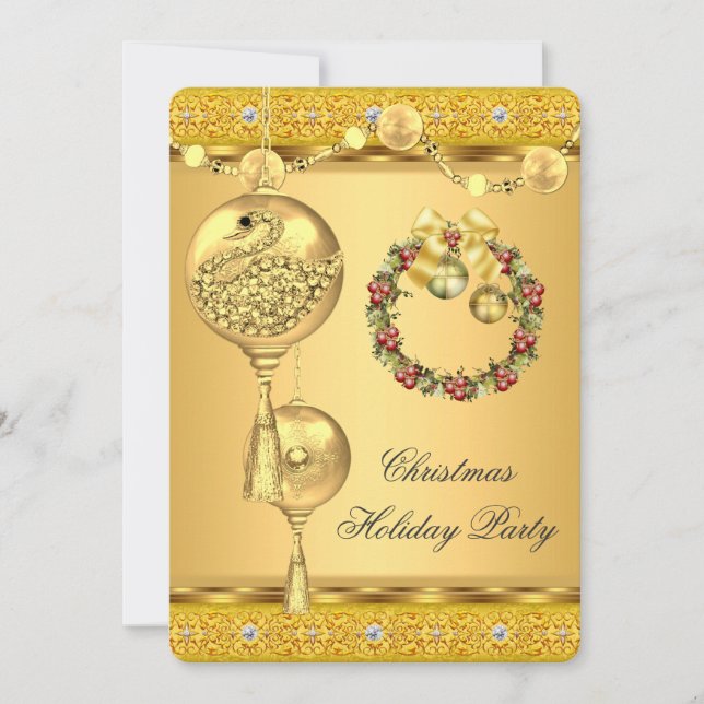 Elegant julfest guld gul jul inbjudningar (Framsida)