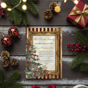Elegant julfest-inbjudan i guld och rött inbjudningar