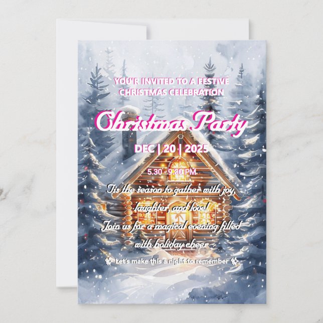 Elegant julfest-inbjudan till vinterstuga inbjudningar (Framsida)