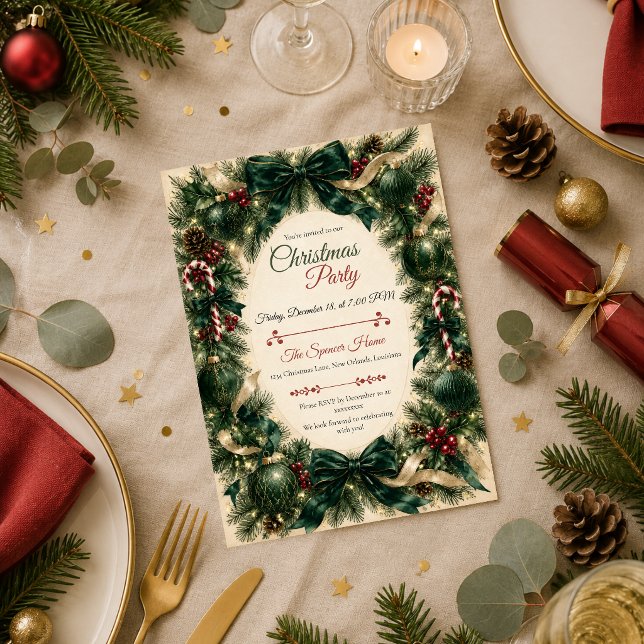 Elegant julfest med smaragdgrön tema inbjudningar (Skapare uppladdad)