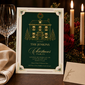 Elegant julfestinladning | Vintagegrön Julkort