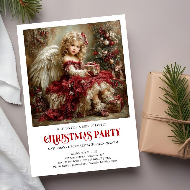 Elegant julfestlig inbjudan med viktoriansk ängel (Elegant Victorian Angel Christmas Party Invitation)