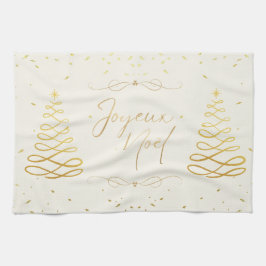 Elegant julfirande med kräm och guld kökshandduk