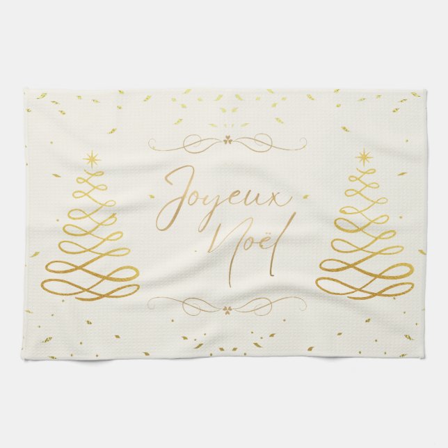 Elegant julfirande med kräm och guld kökshandduk (Horisontell)