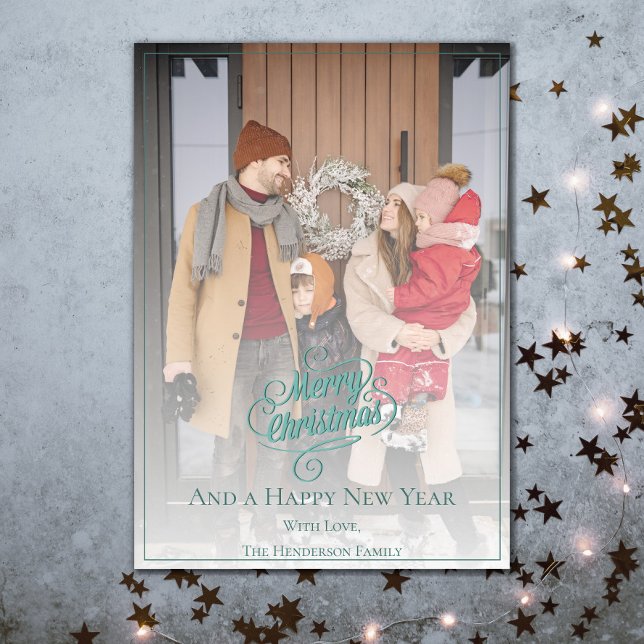 Elegant Julfoto | Teal Julkort (Teal Elegant Christmas Photo Holiday Card)