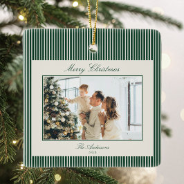 Elegant julfotograf med gröna ränder julgransprydnad keramik