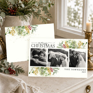 Elegant julfotografi för nygifta med botanik julkort