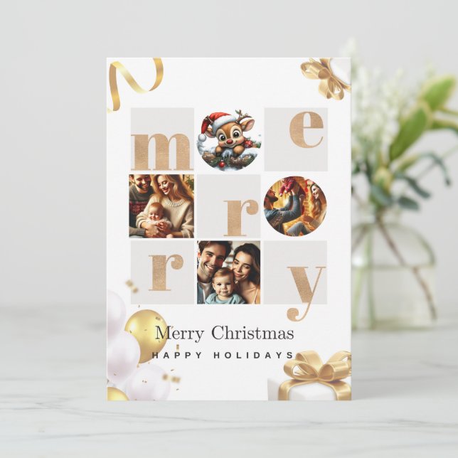 Elegant Julfotoport med Gräs Gren Deta Inbjudningar (Stående Fram)