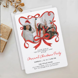 Elegant julfotot Rödband Kalligrafisk skrift Inbjudningar