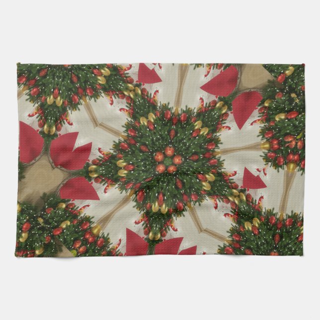 Elegant Julfrö Röd Grönt Kaleidoskopi Kökshandduk (Horisontell)
