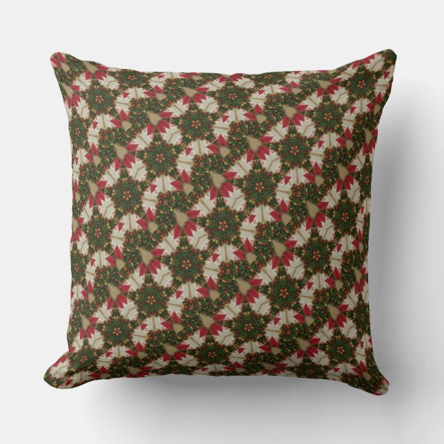Elegant Julfrö Röd Grönt Kaleidoskopi Kudde (Framsida)