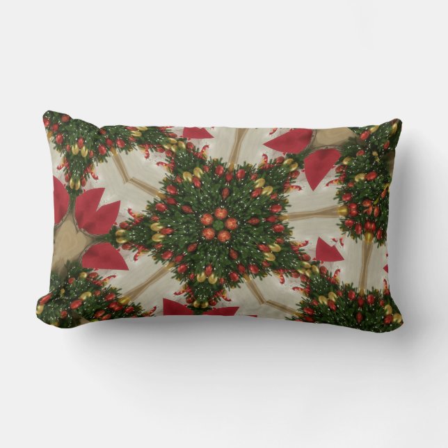 Elegant Julfrö Röd Grönt Kaleidoskopi Lumbarkudde (Framsida)