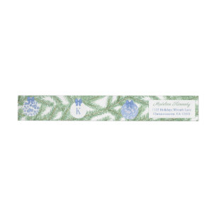 Elegant Julgran Blue Baubles Returadress Etikettband