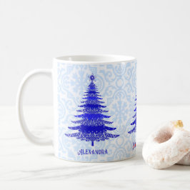 Elegant Julgran Blue Personlig Snowflake Kaffemugg