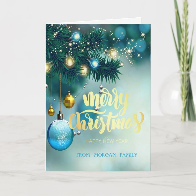 Elegant Julgran,Bollar,stjärnor Helgkort (Framsida)