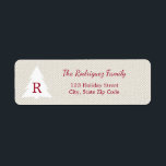 Elegant Julgran Burgundy Monogram på Beige Returadress Etikett<br><div class="desc">returetiketterna för helgdag av elegant har ett modernt, vitt, geometriskt träd med ett burgunskt monogram på en beige bakgrund med faux tryckt canvas struktur. Anpassa den genom att lägga till din första sida, namn och adress i sidlisten. Anpassningsbarnas text visas i ett skript-teckensnitt som matchar djupt rött färg med namn....</div>