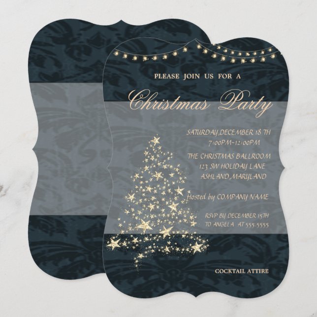 Elegant julgran, Damask, Julfest Inbjudningar (Fram/baksida)