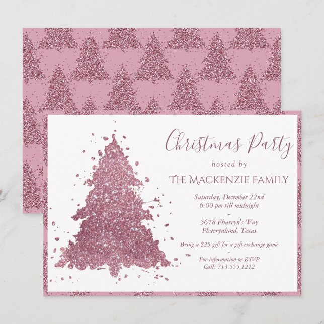 Elegant Julgran | Dusty Mauve Rosa Party Julkort (Fram/baksida)