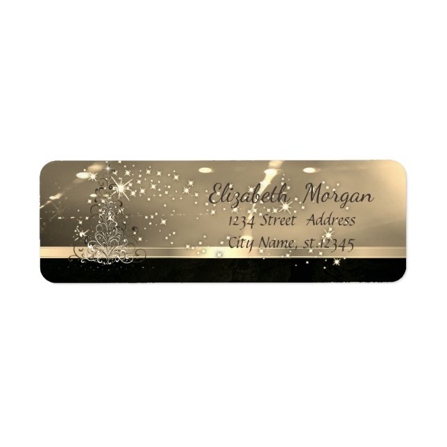 Elegant julgran, glans, falskt guld returadress etikett (Framsidan)
