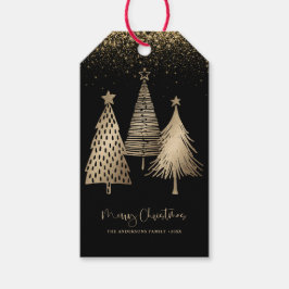 Elegant julgran glitter snö guld presentetikett
