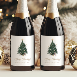Elegant julgran God Jul Vinflaska Etikett