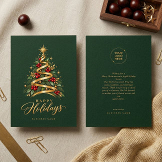 Elegant julgran Grön och Guld Företag Julkort