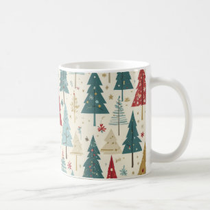 Elegant Julgran Grönt Blue Red Guld Mönster Kaffemugg