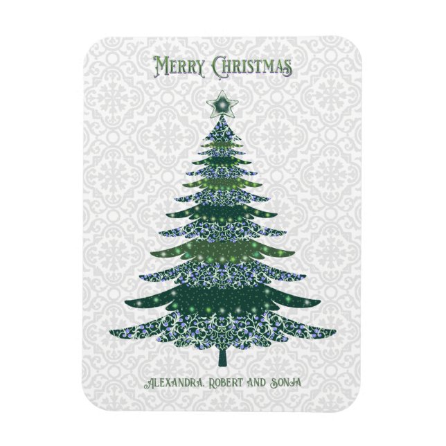 Elegant Julgran Grönt White Personlig Magnet (Vertikal)