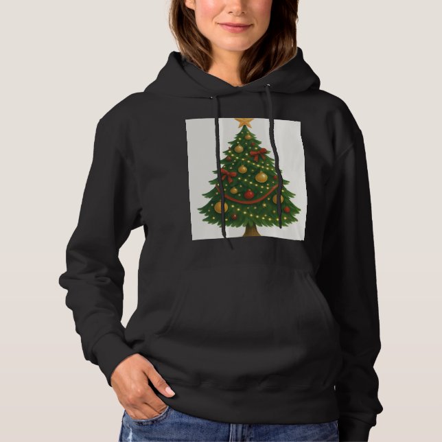 Elegant Julgran Hoodie for Women | festlig T Shirt (Framsida)