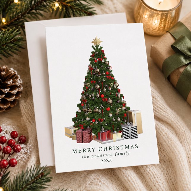 Elegant julgran i akvarell  julkort (Elegant Watercolor Christmas Tree Holiday Card)