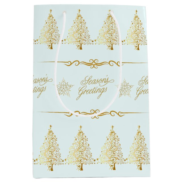Elegant julgran i guld Julhälsningar Blå (Framsidan)
