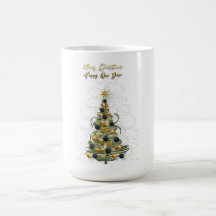 Elegant julgran i guld, kaffemugg