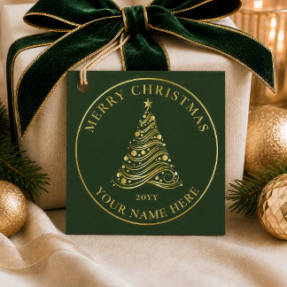 Elegant julgran i guld och grönt firande present gåvor etiketter