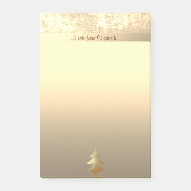 Elegant julgran i guld - Personlig Post-it Block (Framsida)