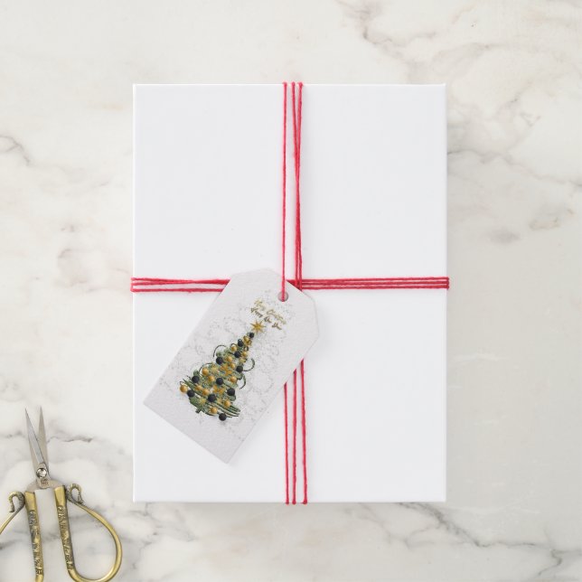 Elegant julgran i guld, presentkort  presentetikett (Med Snöre)