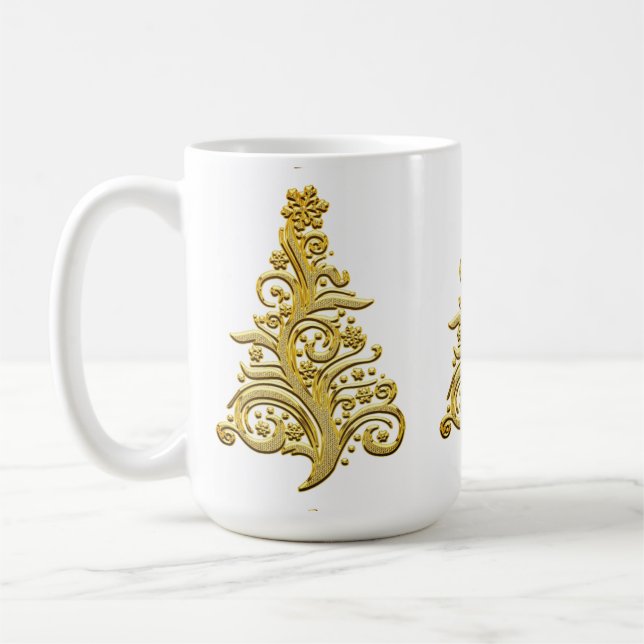 Elegant julgran i guldtråd kaffemugg (Vänster)
