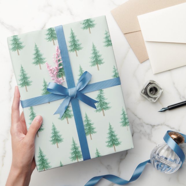 Elegant julgran inpapperspapper i akvarell presentpapper (Gifting)